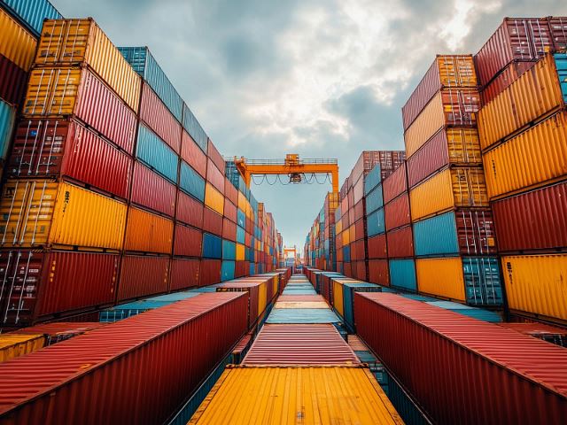 Shipping containers with cloudy sky