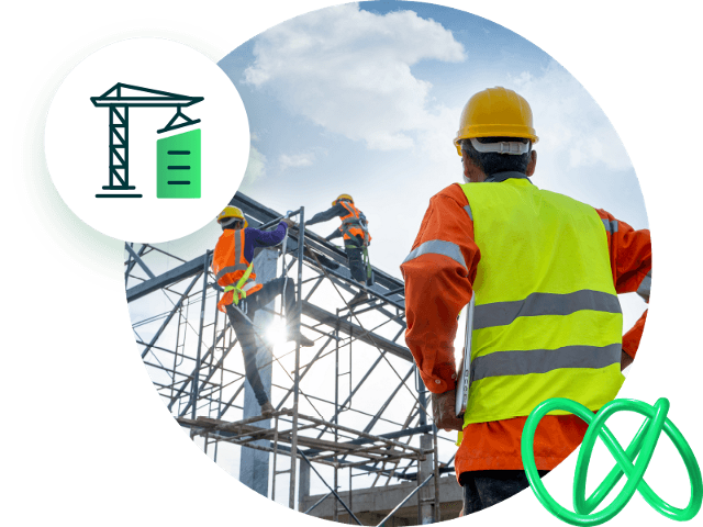 Man looking at construction site with construction crane icon