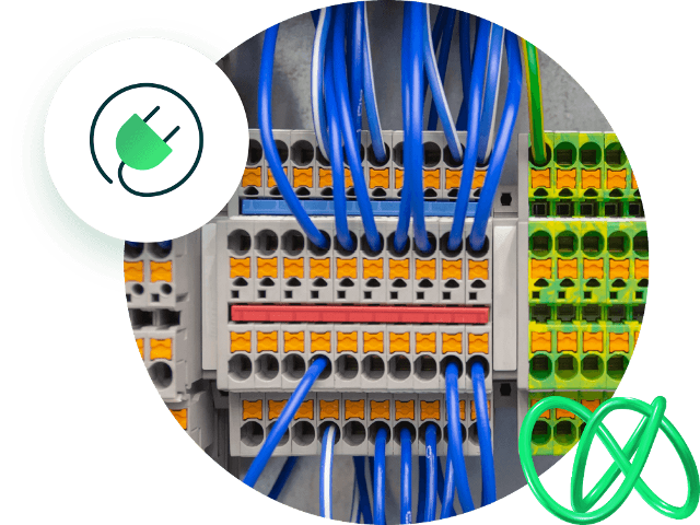 Organized wiring panel with electrical icon