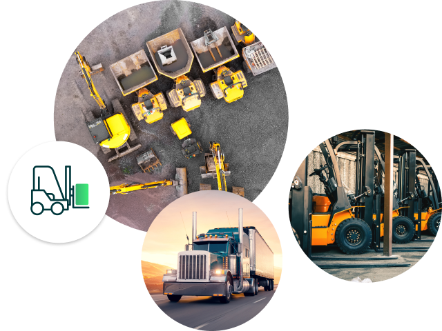 Collage d'images d'équipement de machinerie lourde, de moteur d'automobile et de semi-remorque