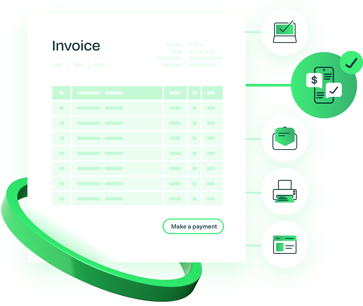 Graphic showing an invoice being delivered by one of multiple methods