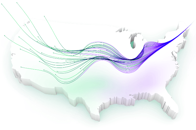 United States map with lines running across