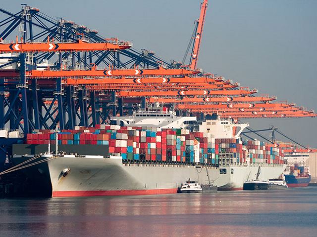 Ship at doc loading containers