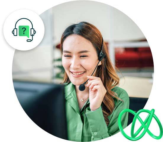Support agent talking on headset