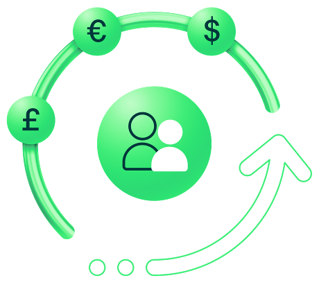 Illustration with currency signs and upward arrow