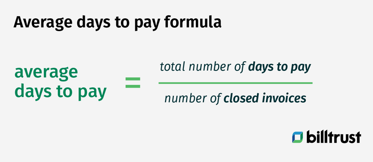 average days to pay formula equals total number of days to pay divided by the number of closed invoices
