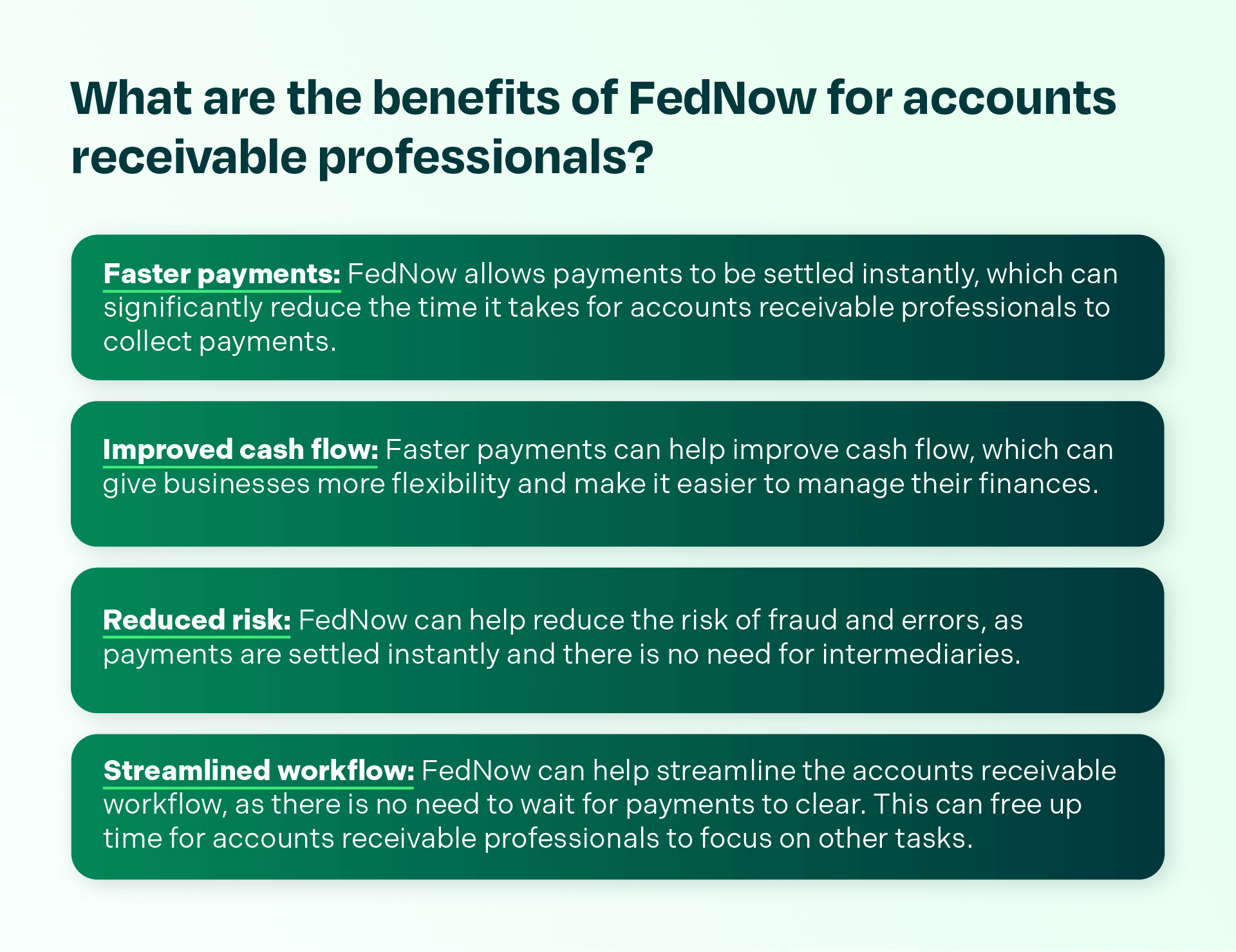 list of the benefits of FedNow for accounts receivable professionals