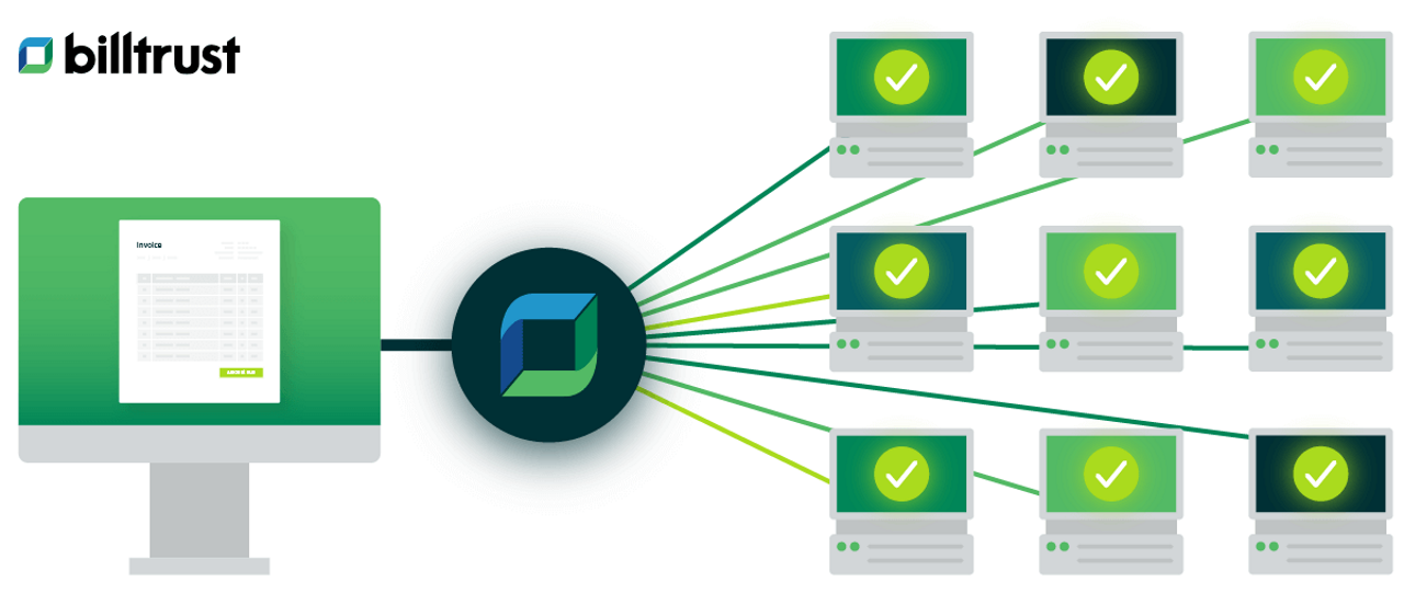 abstract diagram van billtrust die digitale facturen naar meerdere apparaten verzendt