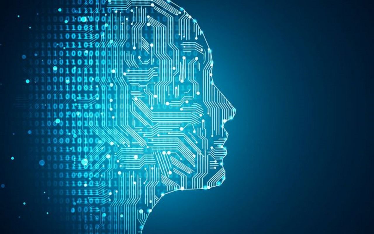 abstract image of computer components shaped like the side profile of a persons face