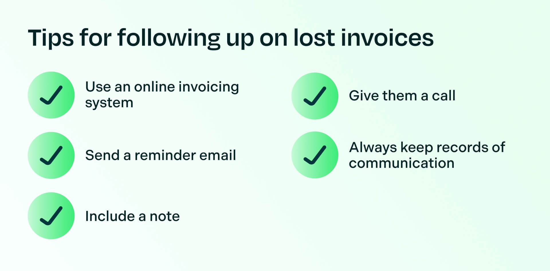 Tips for following up on lost invoices chart