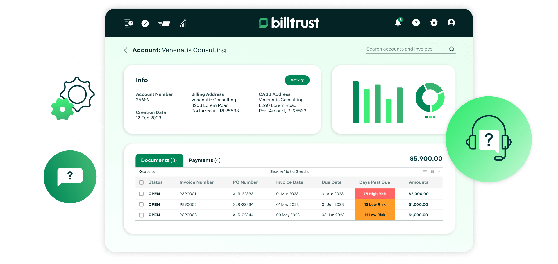 Produktportal-Mockup mit Support-Symbolen