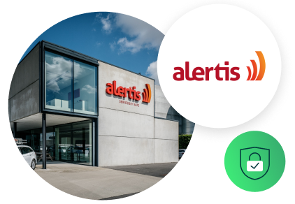 Alertis logo icon and image of storefront