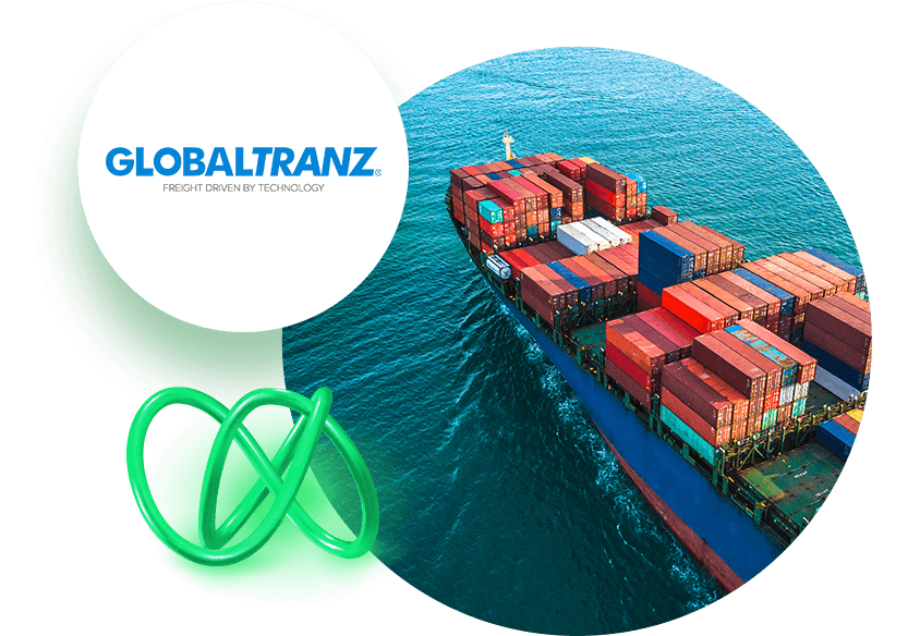 Shipping container barge with GlobalTranz logo