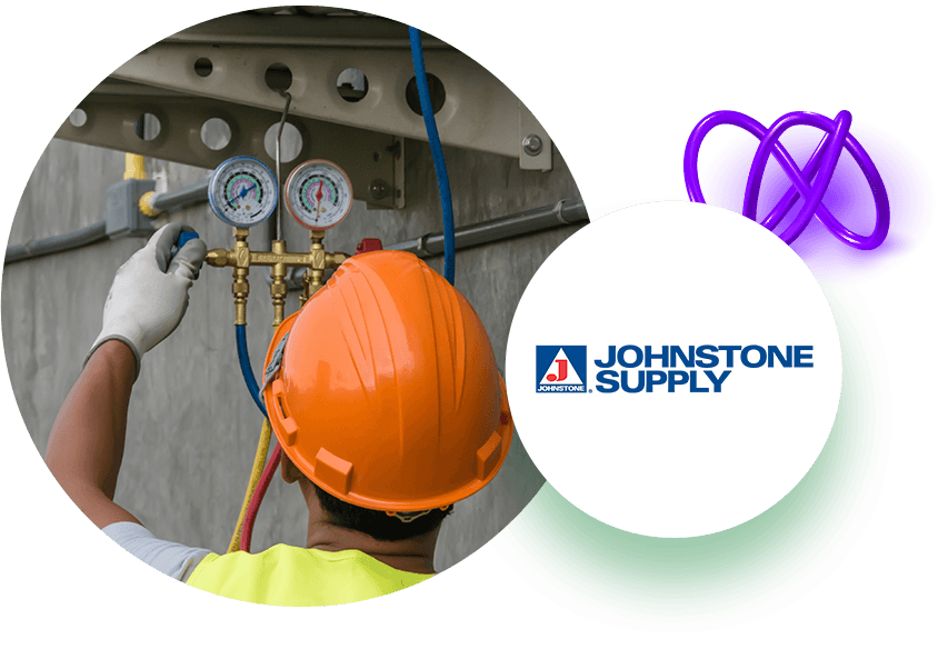Man in hard hat looking at gauges with Johnstone Supply logo