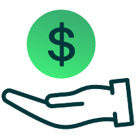 ein Dollarzeichen in einem Kreis über einem Handsymbol