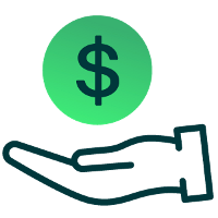 pictogram van een dollarteken in een cirkel boven een hand