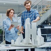 Architects looking at an architectural model