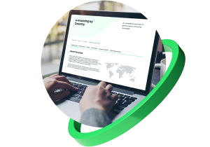 Computerscherm toont webpagina van e-Invoicing Compliance Map en een groene geïllustreerde ring