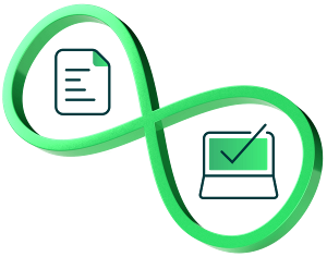 Infinity symbol with document and computer