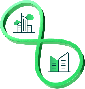 Infinity sign connecting two companies
