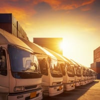 Transportmakelaar met vloot vrachtwagens en scheepvaartcontainers