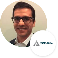 Ascendum Machinery logo and employee