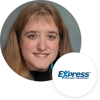 Express Employment International logo and employee