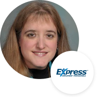Express Employment International logo and employee