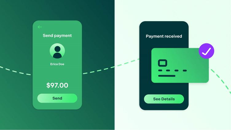 4 reasons AR and AP teams can’t ignore instant payments - send and receive cash in a flash - two smartphone screens showing the sending and receiving of a payment