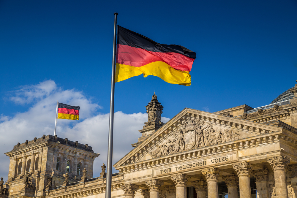 German flag flying over government building