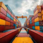 Shipping containers in a shipyard