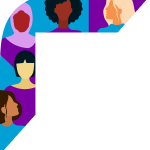 Decoratieve, gestileerde afbeelding met een breed scala aan menselijke silhouetten