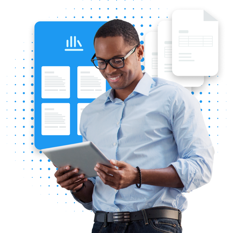 Man using ipad to view invoices