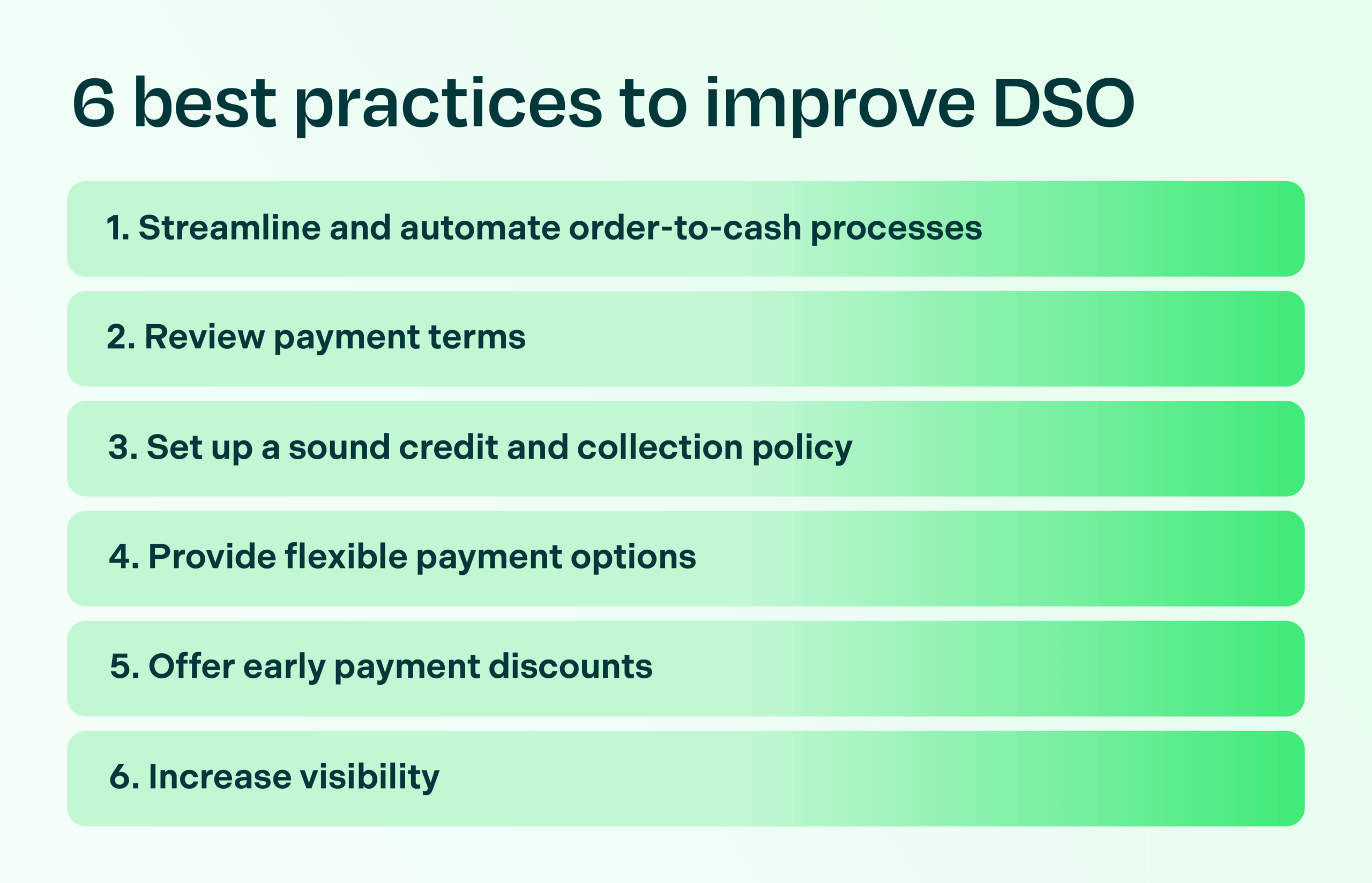 a list of the six best practices to improve DSO