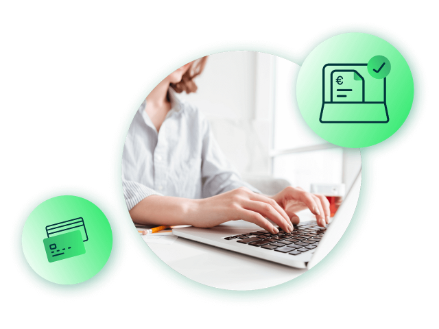 march 2024 e-invoicing compliance update_masthead_person typing on a laptop keyboard with tech icons in the corners