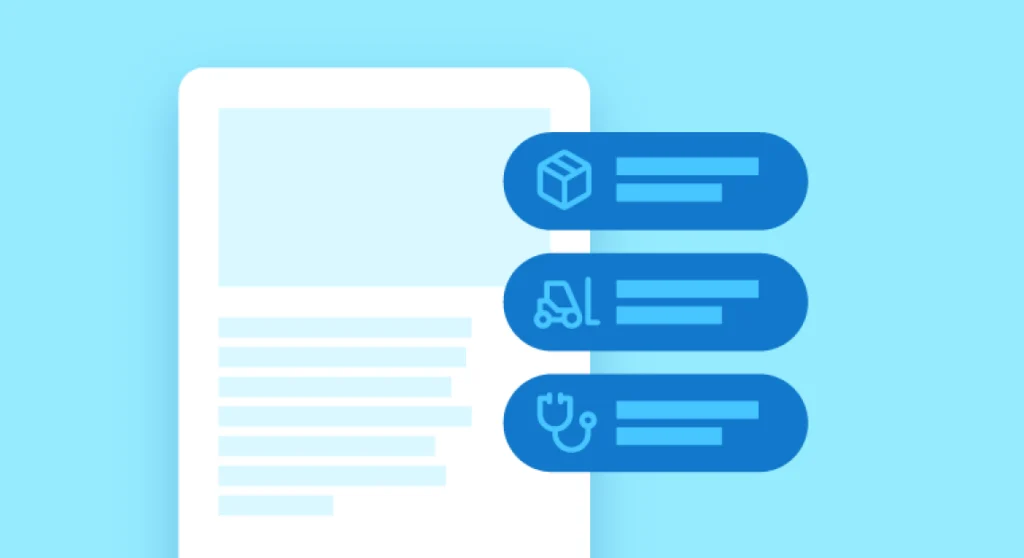 An image of box, a forklift and a stethoscope signifying industry insights