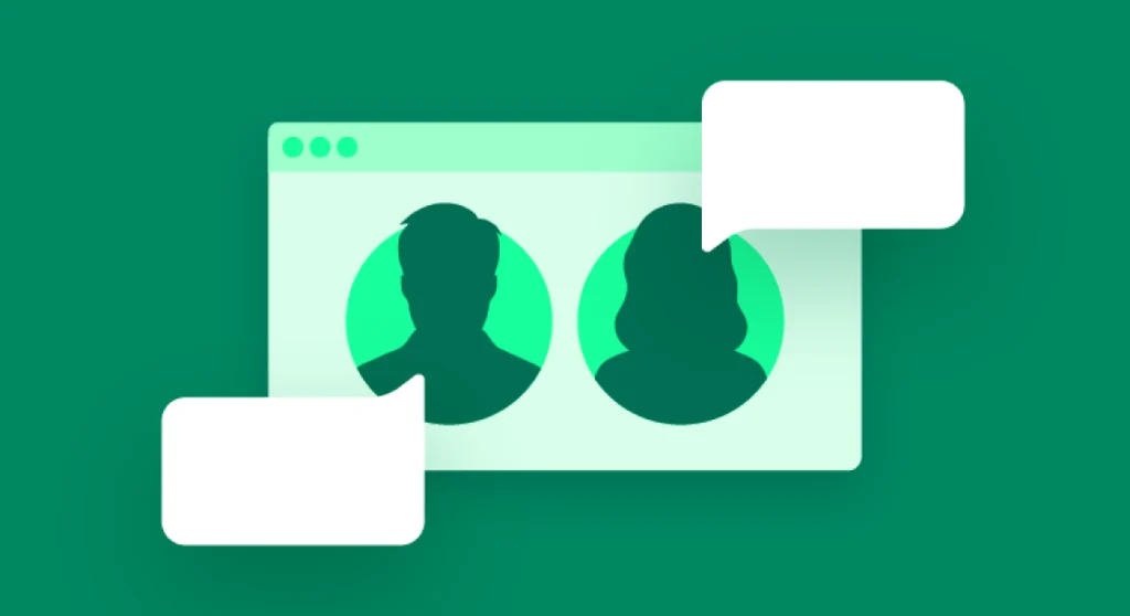 Two silhouettes of people with conversation bubbles signifying commentary