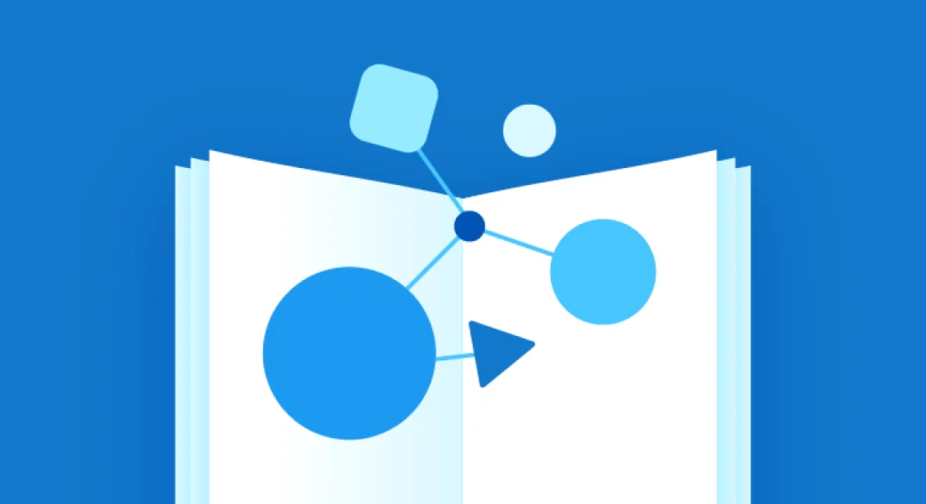 A series of connected shapes signifying facts and figures