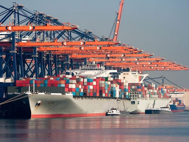 Ship at doc loading containers