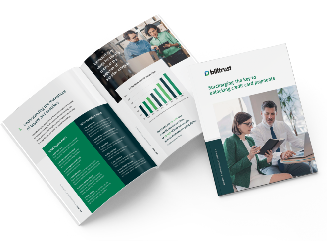 an image with a manual on Surcharging: the key to unlocking credit card payments opened