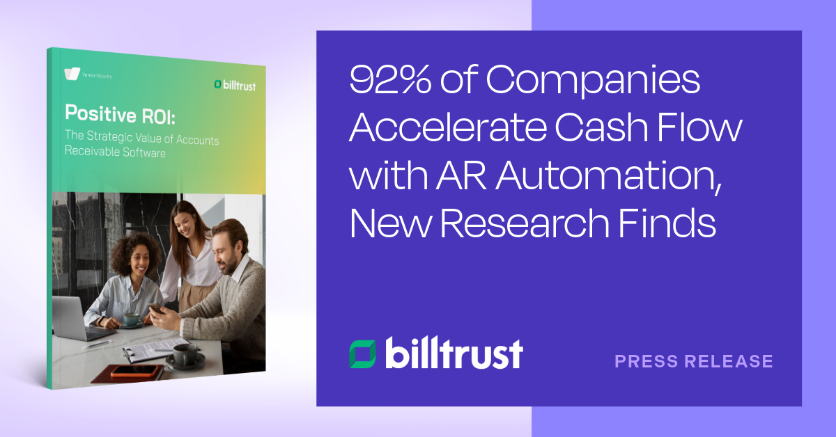 A mockup of a research report stating that 92% of companies accelerate cash flow with AR automation