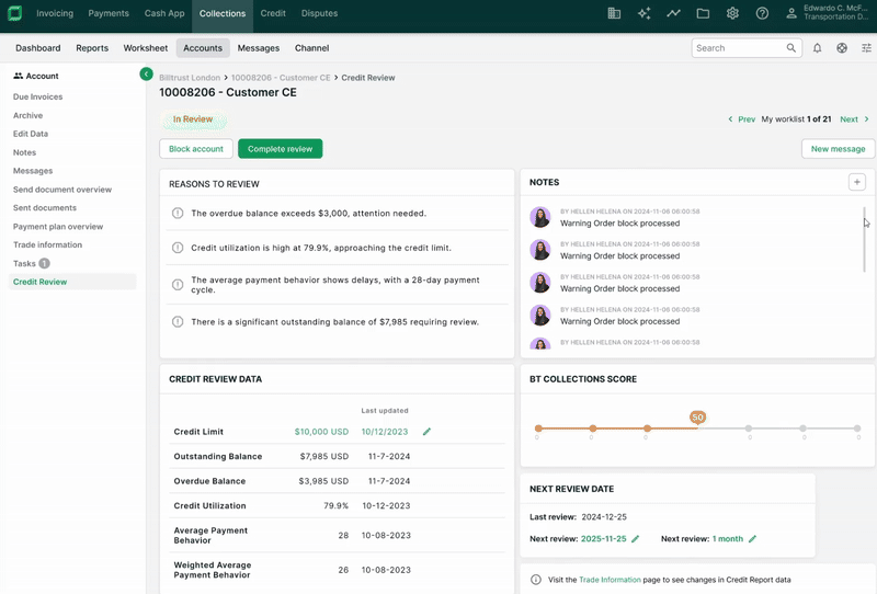 Animation showing Credit Review functionality