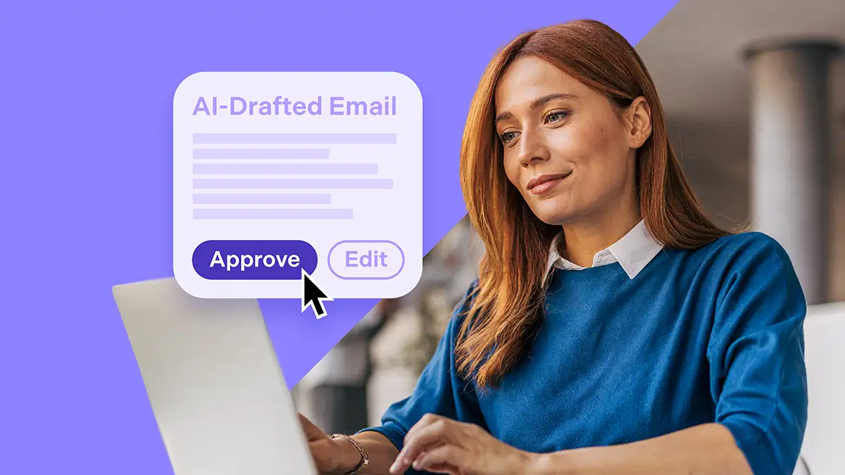 woman approving ai-generated email on laptop