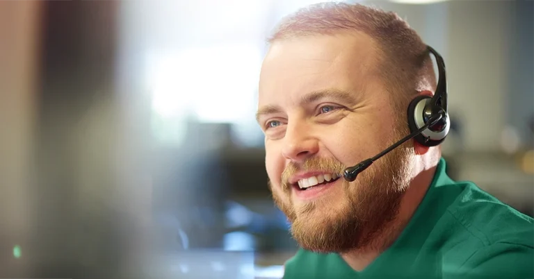 man wearing voip headset