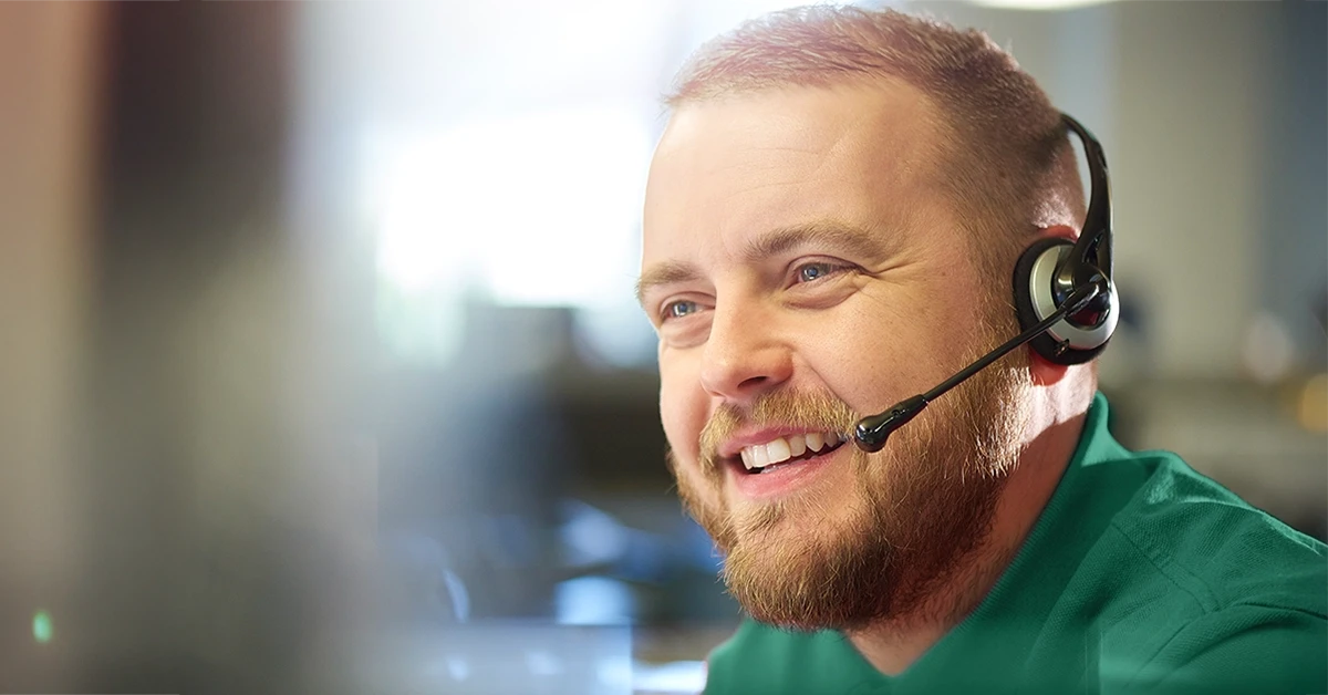 man wearing voip headset