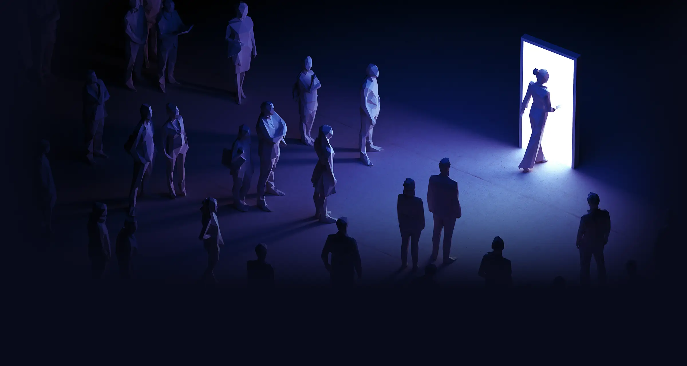 Leader walking through door