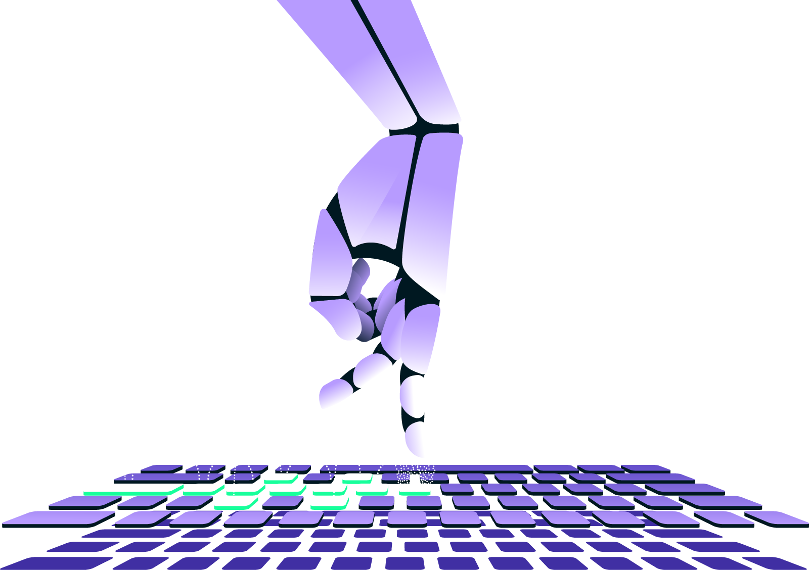 Robot hand typing on keyboard