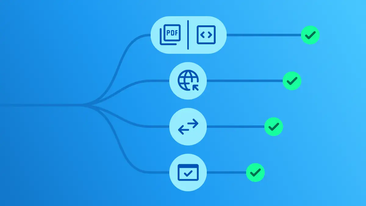 Channel delivery methods connected by lines ending with checkmarks