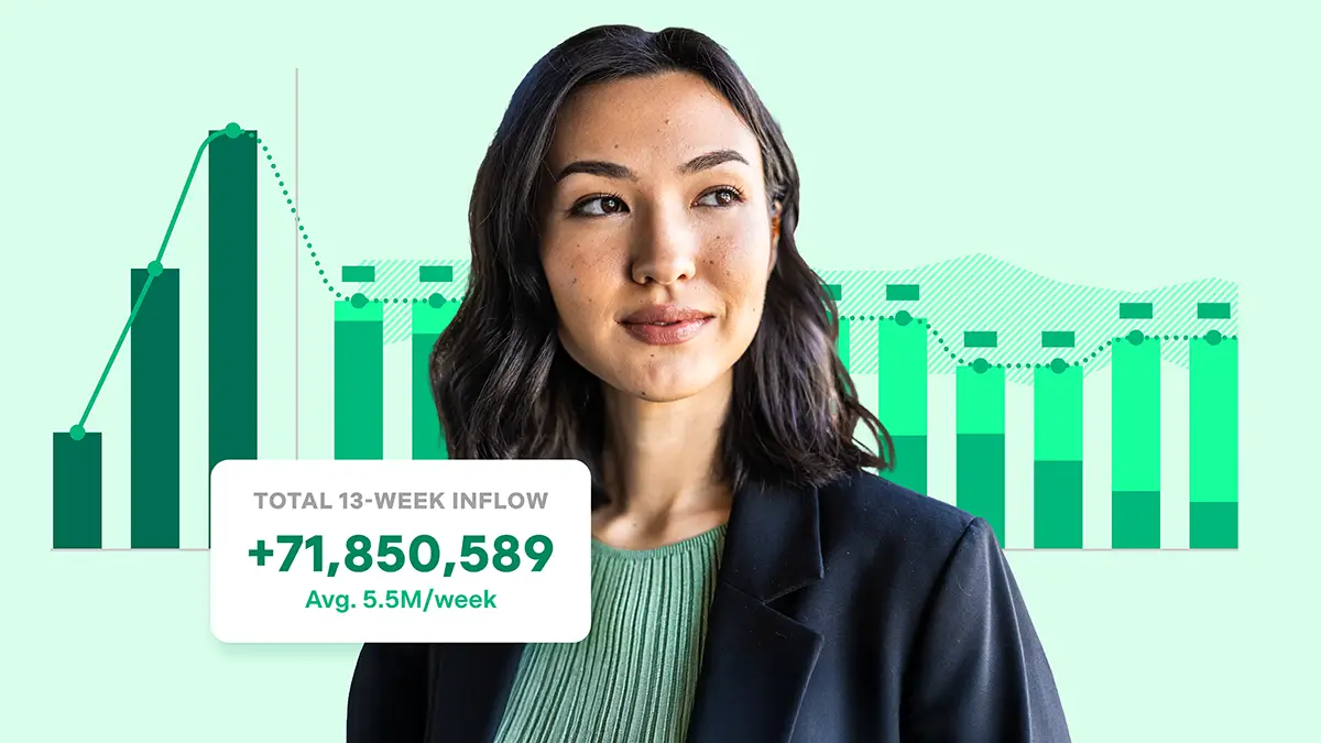 Woman with cash forecast graph and inflow estimate