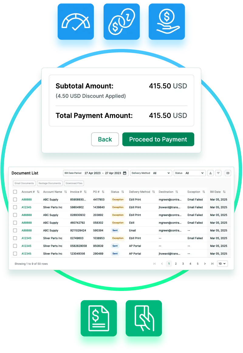 Elements of the Billtrust platform interface